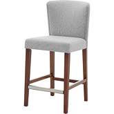 Albie Counter Stool in Gray Fabric & Wood Legs